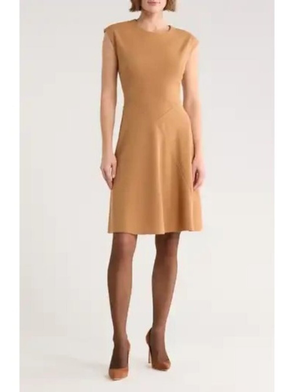 Calvin Klein Womens Size 6 Camel Colored Cap Sleeve A Line Dress NEW